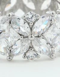 Silver Plated Cubic Zirconia Floral Wide Band Ring