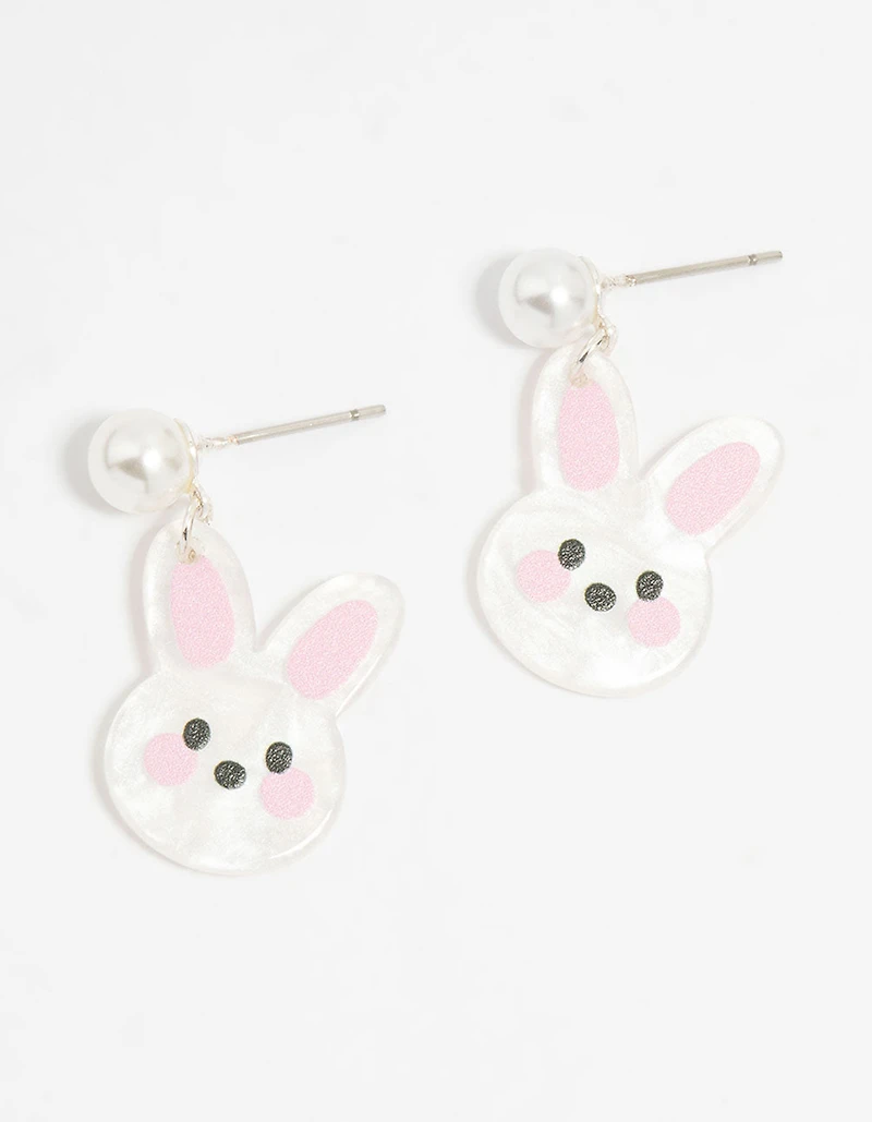 Kids Pearl Mini Bunny Drop Earrings