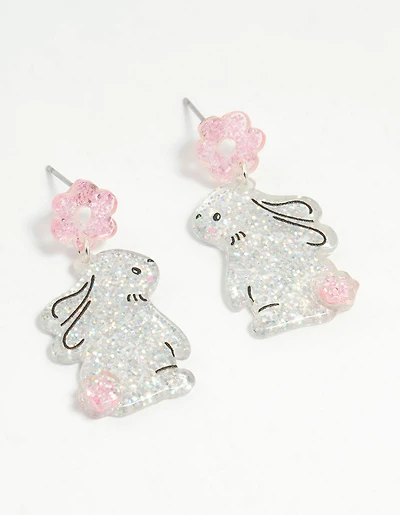Kids Glitter Mini Bunny Drop Earrings