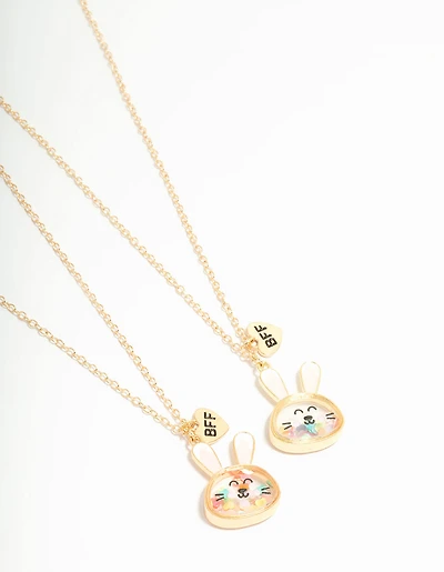 Kids Gold Shaker Bunny BFF Pendant Necklaces 2-Pack