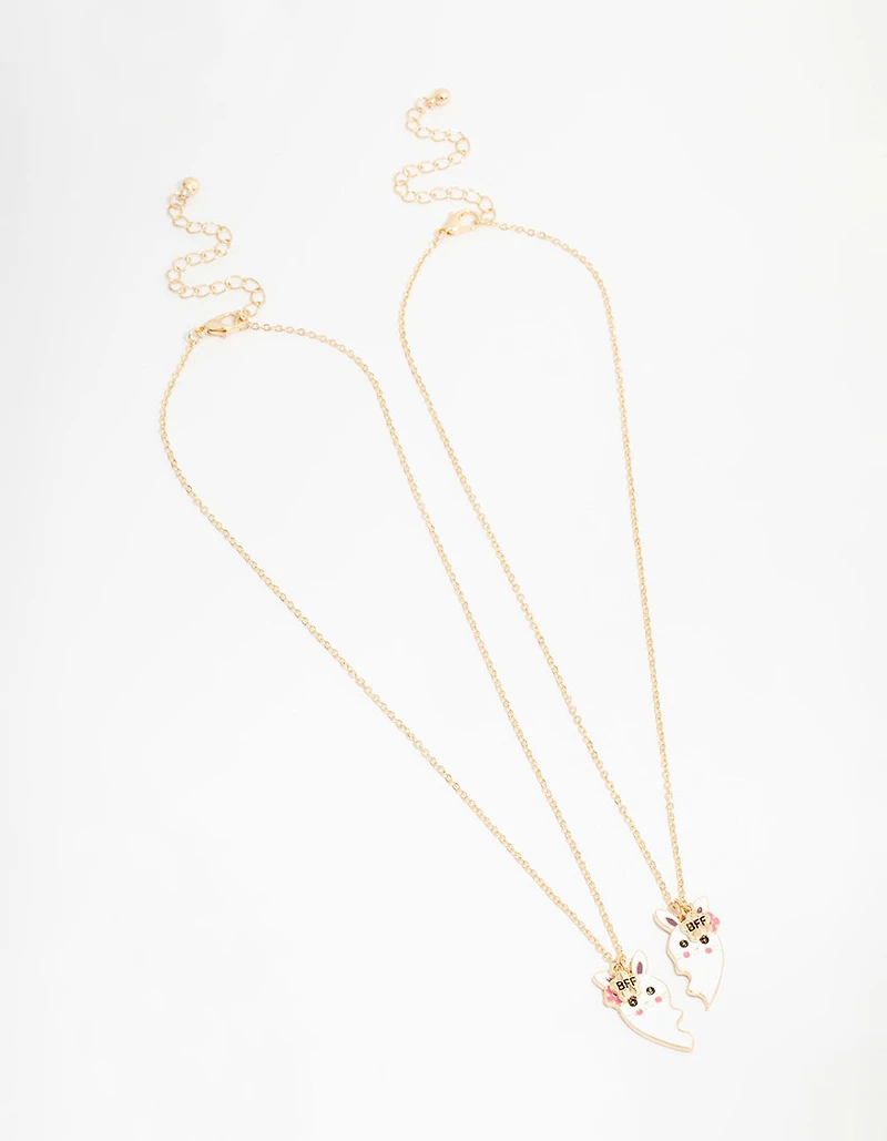 Kids Gold Bunny Heart BFF Pendant Necklaces 2-Pack