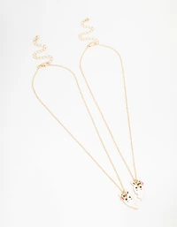 Kids Gold Bunny Heart BFF Pendant Necklaces 2-Pack