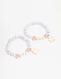 Kids Beaded Pink & Purple Bunny BFF Stretch  Bracelets 2-Pack