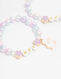 Kids Beaded Pink & Purple Bunny BFF Stretch  Bracelets 2-Pack