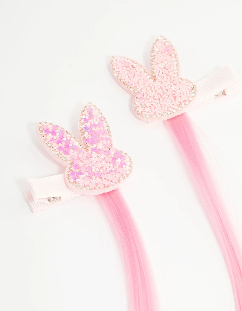 Kids Faux Hair Pastel Fabric Sparkle Easter Bunny Hair Clips 2-Pack