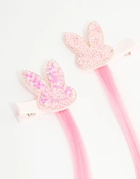 Kids Faux Hair Pastel Fabric Sparkle Easter Bunny Hair Clips 2-Pack