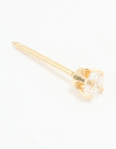 14K Solid Yellow Gold 3MM Cubic Zirconia Piercing Stud