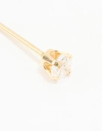 14K Solid Yellow Gold 3MM Cubic Zirconia Piercing Stud