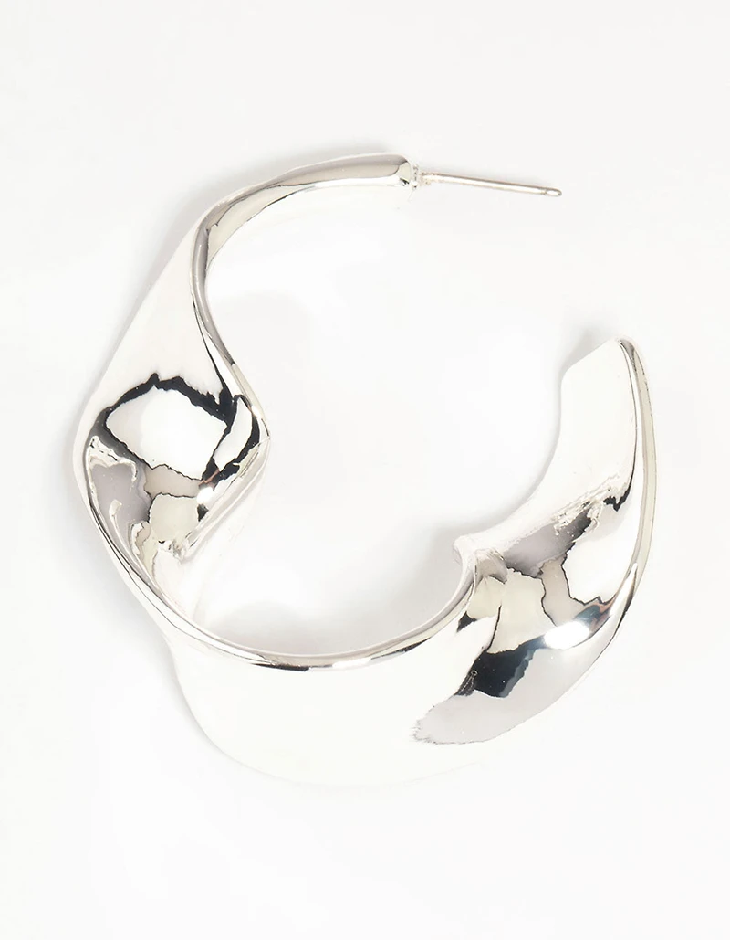 Silver Twisted Hoop Large Earrings