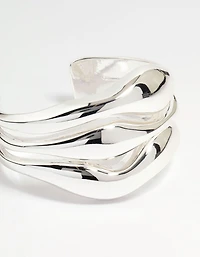 Silver Wave Triple Row Wrist Cuff