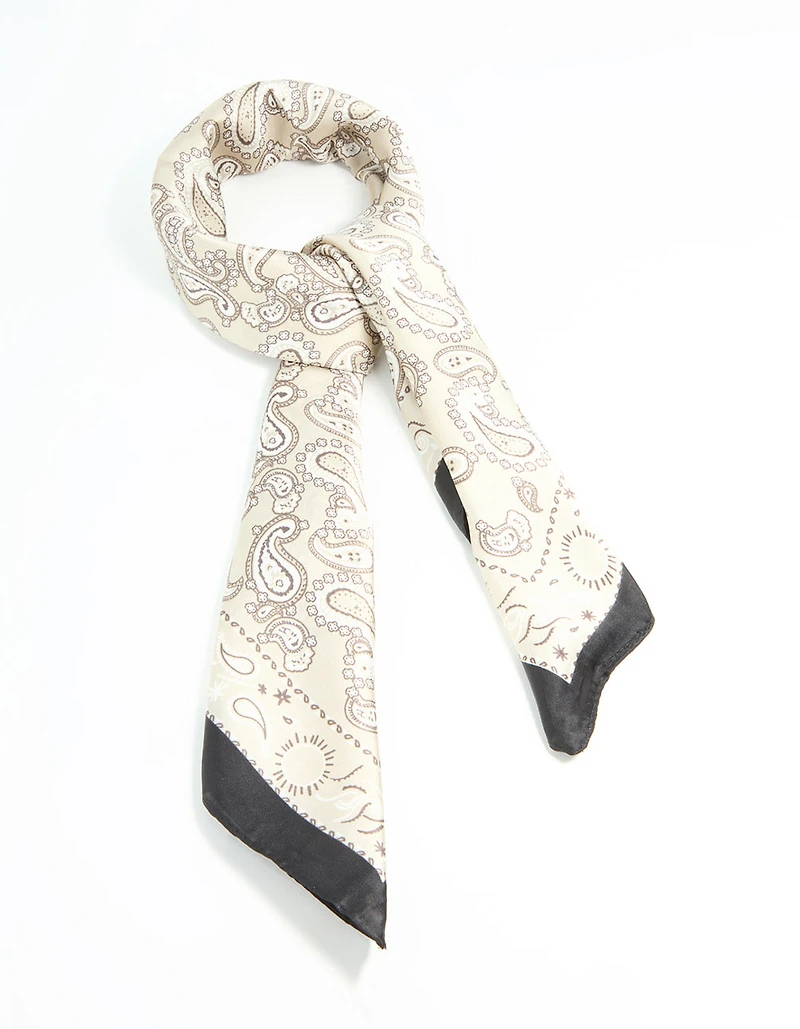 Black & White Fabric Paisley Print Scarf