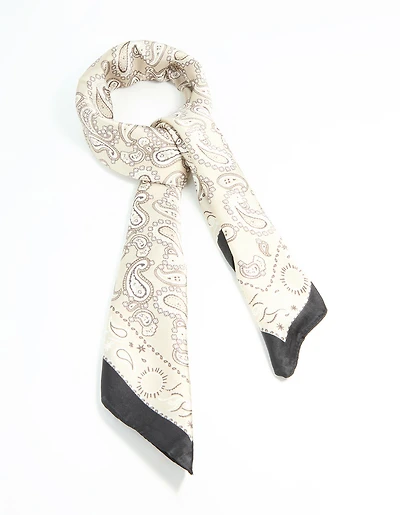 Black & White Fabric Paisley Print Scarf