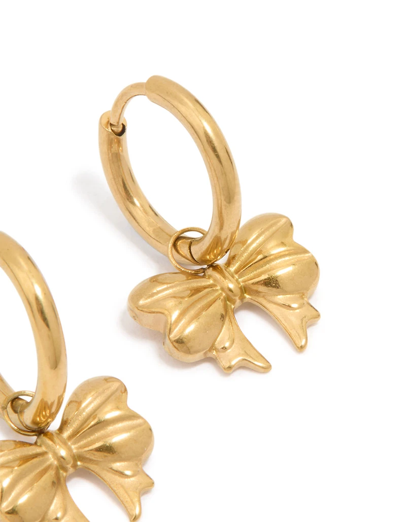 Waterproof Gold Plated Stainless Steel Bow Hoop Earrings