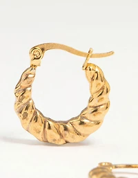 Waterproof Gold Plated Stainless Steel Textured Crescent Hoop Earrings
