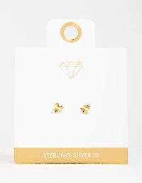 Gold Plated Sterling Silver Ribbed Heart Stud Earrings