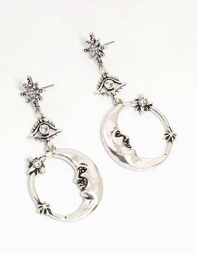 Silver Moon Celestial Drop Earrings