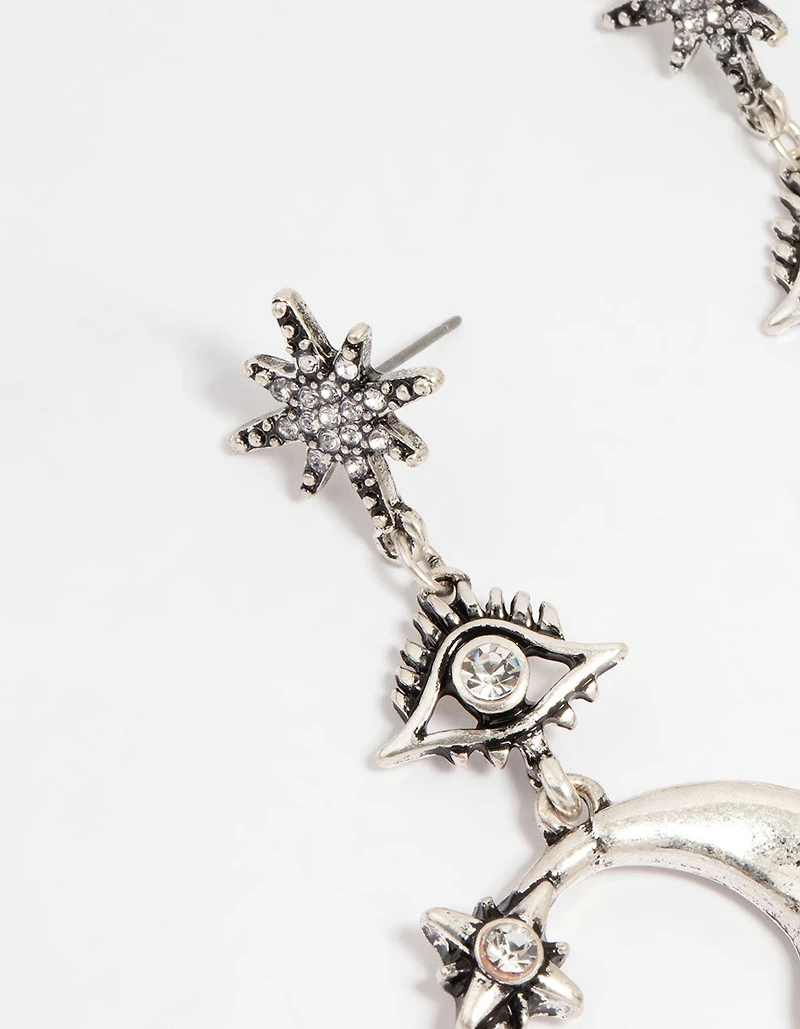 Silver Moon Celestial Drop Earrings