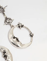 Silver Moon Celestial Drop Earrings