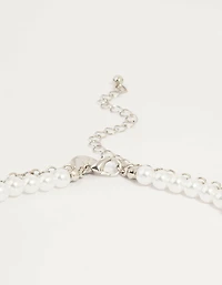 Silver Pearl Cross Layered Necklace