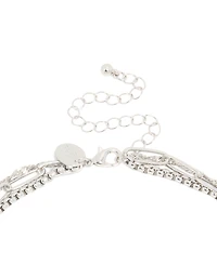 Silver Diamante Cross Layered Necklace