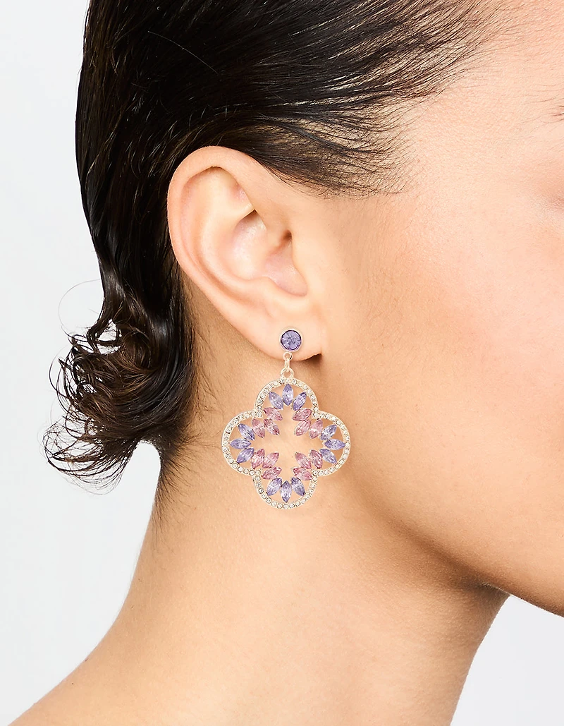 Rose Gold Diamante Flower Drop Earrings