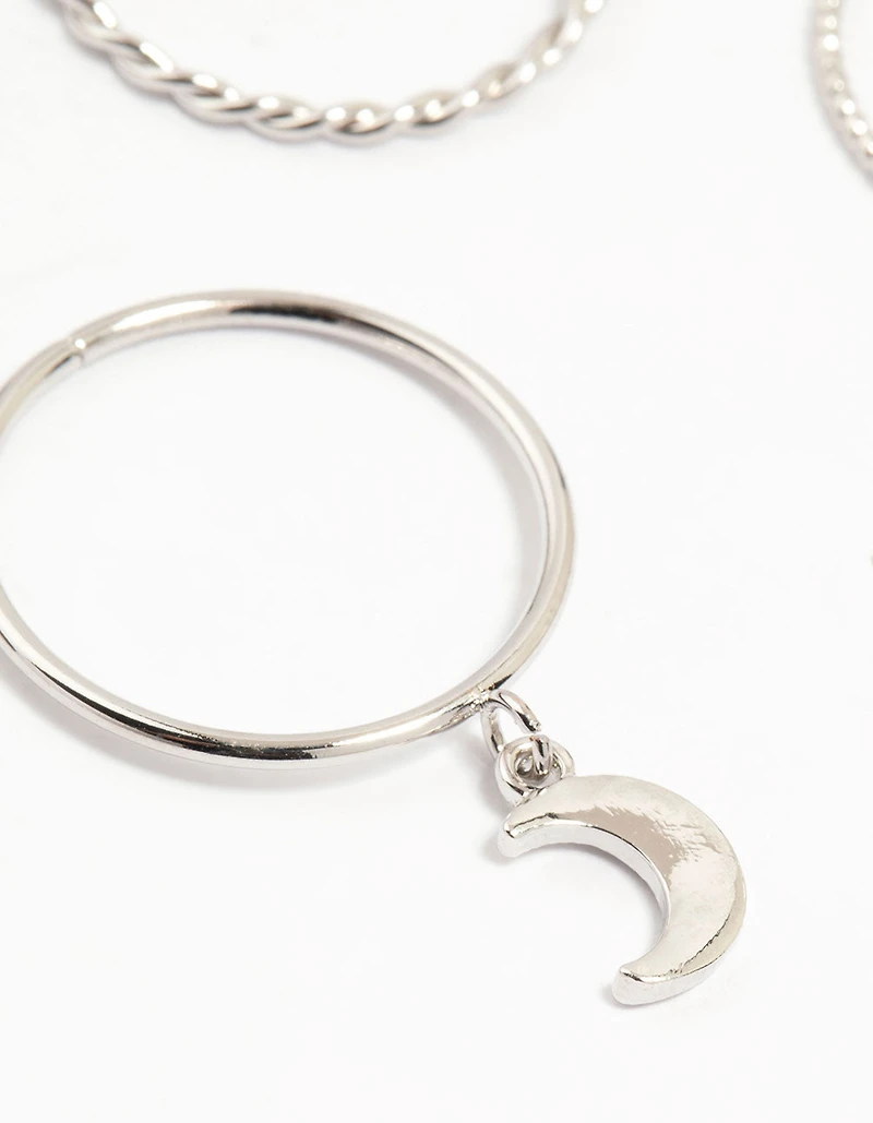 Silver Charm & Twisted Stacking Rings 10-Pack