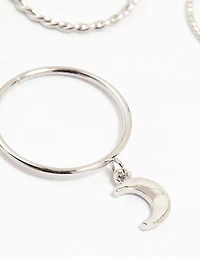 Silver Charm & Twisted Stacking Rings 10-Pack