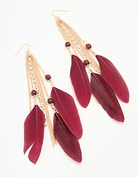 Gold Feather Chain Drop Earrings