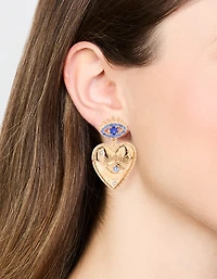Gold Heart Evil Eye Drop Earrings