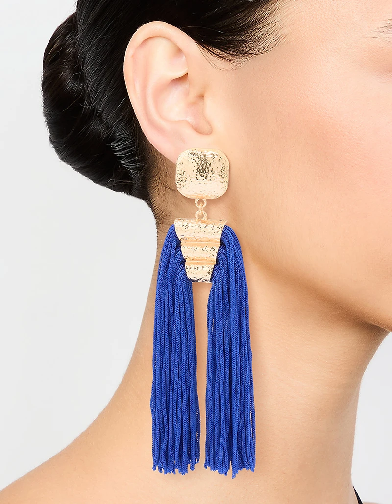 Gold Large Tassel Drop Earrings