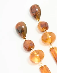 Gold Orange Stone Ornate Drop Earrings