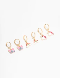 Kids Gold Pastel Unicorn & Butterfly Huggie Earrings 3-Pack