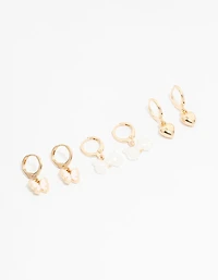 Kids Gold Bow & Heart Huggie Earrings 3-Pack