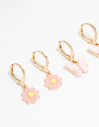 Kids Gold Bunny & Butterfly Huggie Earrings 3-Pack
