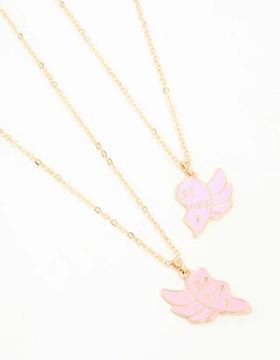 Kids Gold Wing Heart BFF Pendant Necklaces 2-Pack