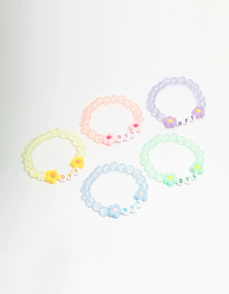 Kids Pastel Beaded  Best Friends Flower Bracelets 5-Pack