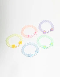 Kids Pastel Beaded  Best Friends Flower Bracelets 5-Pack