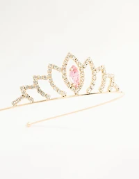 Kids Gold Pink Diamante Crown Headband