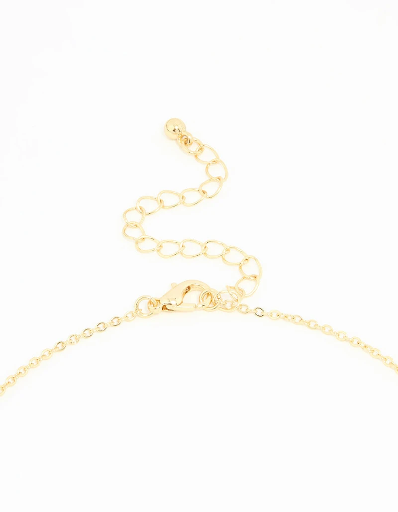 Gold Plated Diamante Outline Black Flower Pendant Necklace