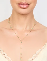 Gold Plated Green Semi Precious Ball Y-Necklace