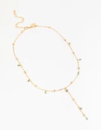 Gold Plated Green Semi Precious Ball Y-Necklace