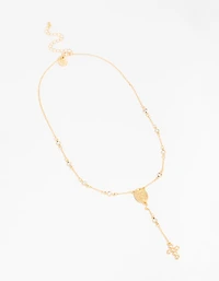 Gold Plated Cubic Zirconia Cross Y-Necklace