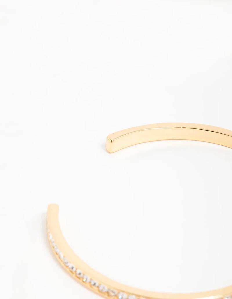 Gold Plated Diamante Half Open Wrist Cuff