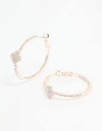 Rose Gold Diamante Pave Flower Hoop Earrings