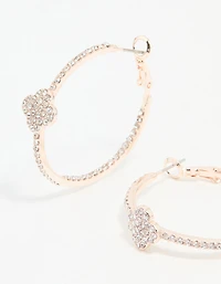 Rose Gold Diamante Pave Flower Hoop Earrings
