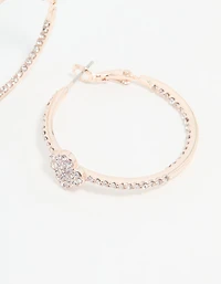 Rose Gold Diamante Pave Flower Hoop Earrings