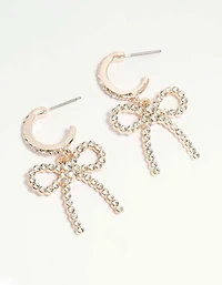 Rose Gold Diamante Pave Bow Hoop Earrings