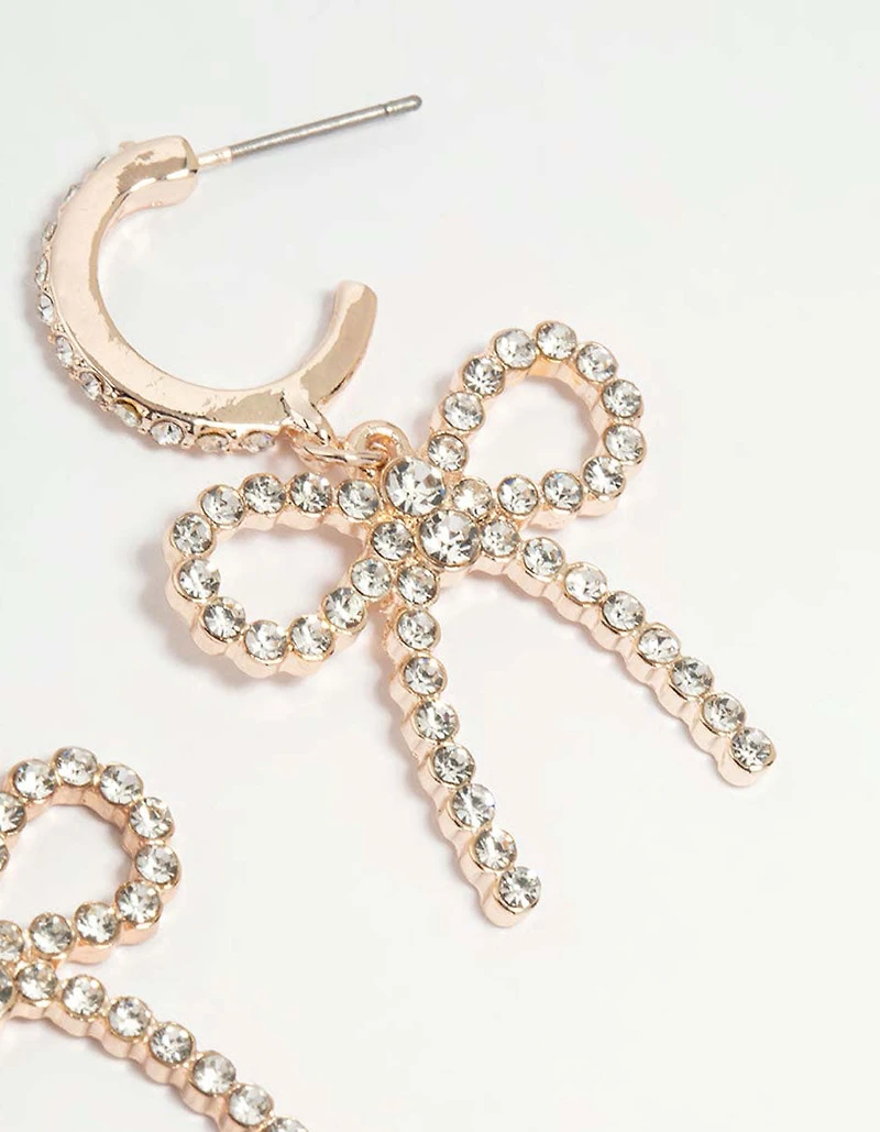 Rose Gold Diamante Pave Bow Hoop Earrings