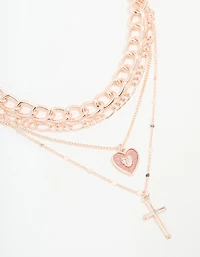 Rose Gold Cross & Butterfly Layered Necklace