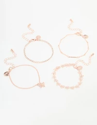 Rose Gold Butterfly & Chain Bracelets 4-Pack